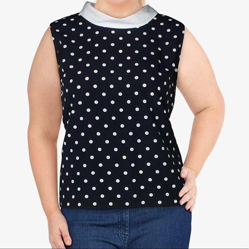 New Tommy Hilfiger Women's Polka Dot Print Collared Sleeveless Blouse